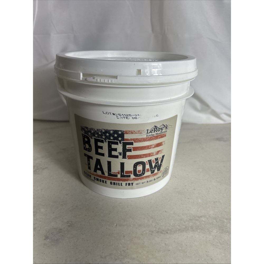 LeRoy's Rocky Mountain 100% Pure Rendered Beef Tallow Cooking Fat 7lb Bucket
